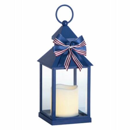 STERNO HOME 10.75 in. Americana Resin LED Lantern, Blue 102385